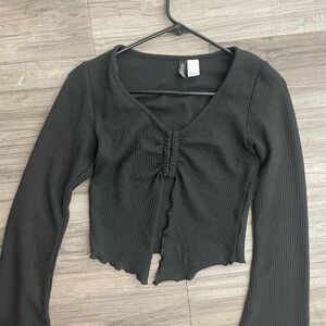H&M Black Ribbed V-Neck Blouse